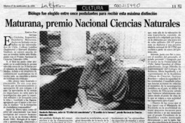 Maturana, Premio Nacional Ciencias Naturales  [artículo] Ximena Poo.