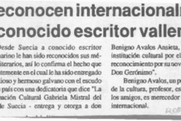 Reconocen internacionalmente a conocido escritor vallenarino  [artículo].