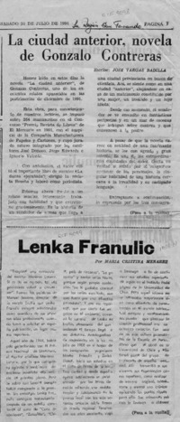 La ciudad anterior , novela de Gonzalo Contreras  [artículo] José Vargas Badilla.