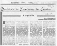 A tu partida --  [artículo] María Cristina Aliaga Luna.