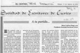 A tu partida --  [artículo] María Cristina Aliaga Luna.