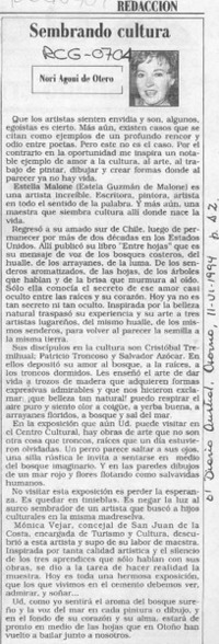 Sembrando cultura  [artículo] Nori Agoni de Otero.