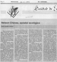 Nelson Chávez, apóstol ecológico  [artículo] Ramón Aguilera Carrasco.