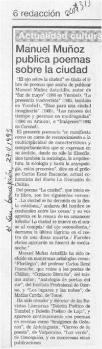Manuel Muñoz publica poemas sobre la ciudad  [artículo].