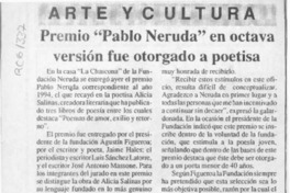 Premio "Pablo Neruda" en octava versión fue otorgado a poetisa  [artículo].