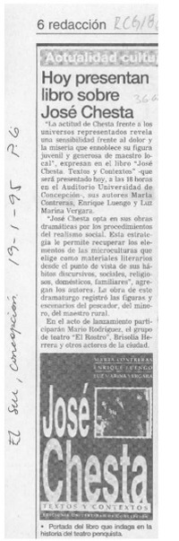 Hoy presentan libro sobre José Chesta