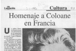 Homenaje a Coloane en Francia  [artículo].