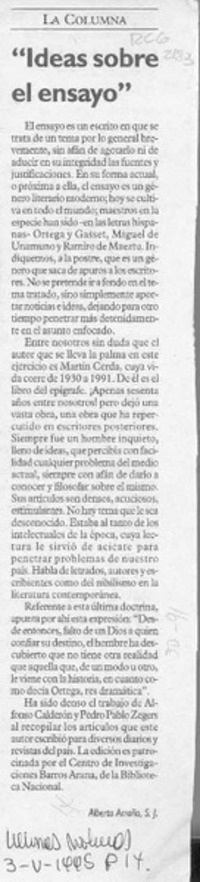 "Ideas sobre el ensayo"  [artículo] Alberto Arraño.