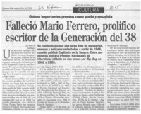 Falleció Mario Ferrero, prolífico escritor de la Generación del 38  [artículo].
