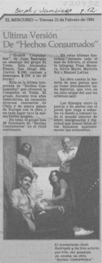 Ultima versión de "Hechos consumados"