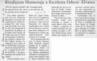 Rindieron homenaje a escritora Odette Alvarez  [artículo].