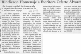 Rindieron homenaje a escritora Odette Alvarez  [artículo].