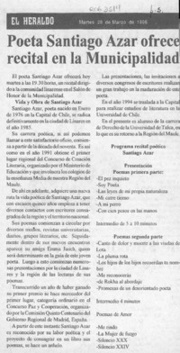 Poeta Santiago Azar ofrece recital en la Municipalidad  [artículo].