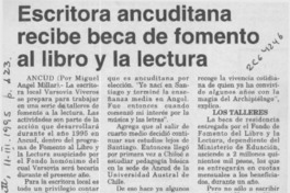 Escritora ancuditana recibe beca de fomento al libro y la lectura  [artículo] Miguel Angel Millar.