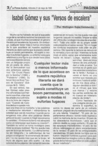 Isabel Gómez y sus "Versos de escalera"  [artículo] Wellington Rojas Valdebenito.