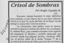 Crisol de sombras  [artículo] Sergio Gaytán M.