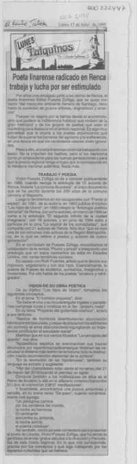 Poeta linarense radicado en Renca trabaja y lucha por ser estimulado