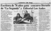Escritora de 76 años gana concurso literario de "La Segunda" y Editorial Los Andes  [artículo].