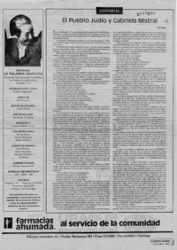 El pueblo judío y Gabriela Mistral  [artículo] Gil Sinay.
