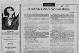 El pueblo judío y Gabriela Mistral  [artículo] Gil Sinay.