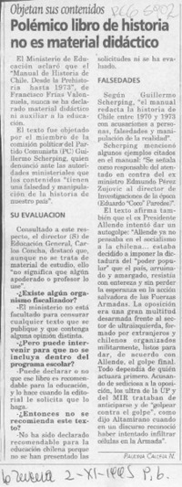 Polémico libro de historia no es material didáctico  [artículo] Paulina Calleja N.