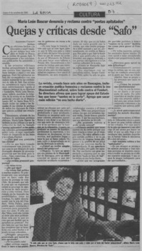 Quejas y críticas desde "Safo"  [artículo] Alejandra Gajardo.
