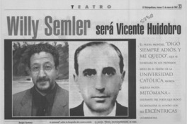 Willy Semler será Vicente Huidobro