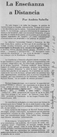 La enseñanza a distancia  [artículo] Andrés Sabella.