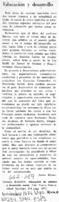 Educación y desarrollo  [artículo] Jaime Blume.