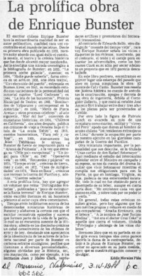 La Prolífica obra de Enrique Bunster.