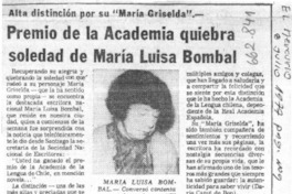Premio de la academia quiebra soledad de María Luisa Bombal  [artículo] Darío Canut de Bon.