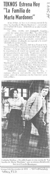 TEKNOS estrena hoy "La familia de Marta Mardones"