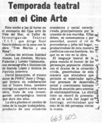 Temporada teatral en el Cine Arte.  [artículo]