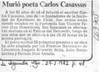 Murió poeta Carlos Casassus.  [artículo]