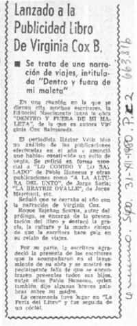 Lanzado a la publicidad libro de Virginia Cox B.