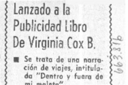 Lanzado a la publicidad libro de Virginia Cox B.