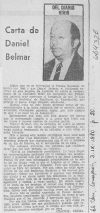 Carta de Daniel Belmar.