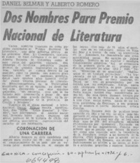Dos nombres para Premio Nacional de Literatura.