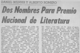 Dos nombres para Premio Nacional de Literatura.