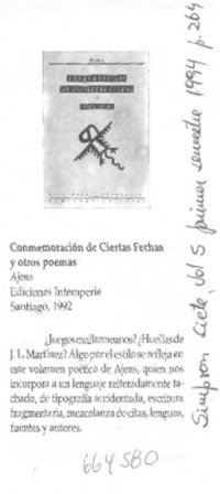 Conmemoración de ciertas fechas y otros poemas.