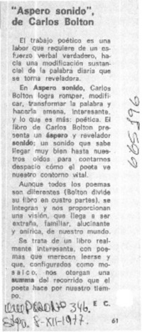 Aspero sonido" de Carlos Bolton.  [artículo]