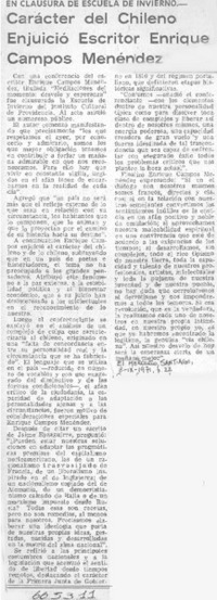 Carácter del chileno enjuició escritor Enrique Campos Menéndez.