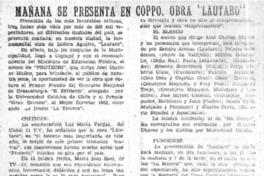 Mañana se presenta en COPPO. obra "Lautaro".  [artículo]