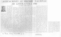 Acotaciones al Premio Nacional de Literatura 1986.