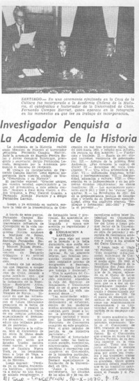 Investigador penquista a la Academia de la Historia.