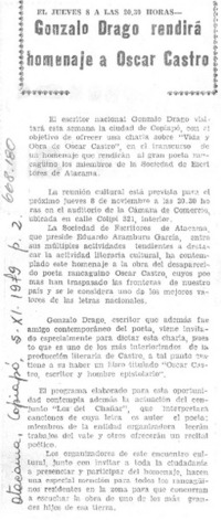 Gonzalo Drago rendirá homenaje a Oscar Castro.