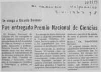 Fue entregado Premio Nacional de Ciencias.  [artículo]