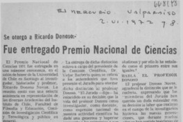 Fue entregado Premio Nacional de Ciencias.  [artículo]