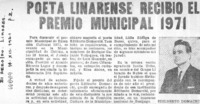 Poeta linarense recibio el Premio Municipal 1971.  [artículo]
