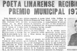 Poeta linarense recibio el Premio Municipal 1971.  [artículo]